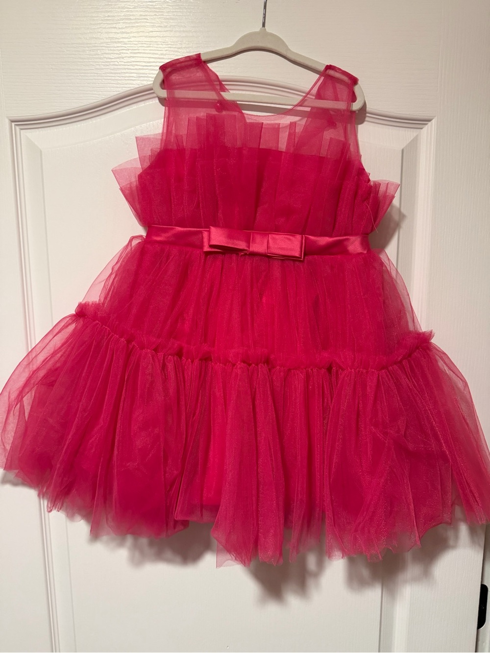 Girls Hot Pink Tulle Party Dress with Bow